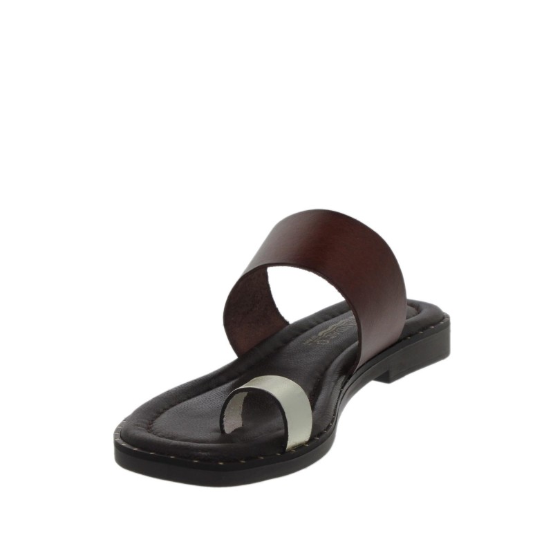 5590260228BLU - Sandalia Plana Mujer Piel Marron