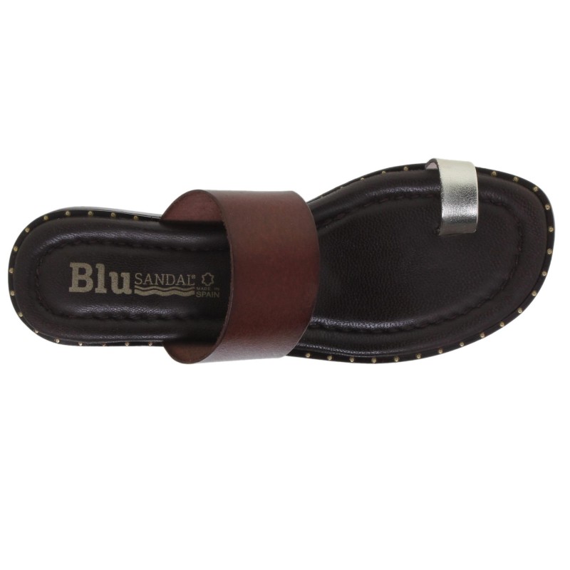 5590260228BLU - Sandalia Plana Mujer Piel Marron