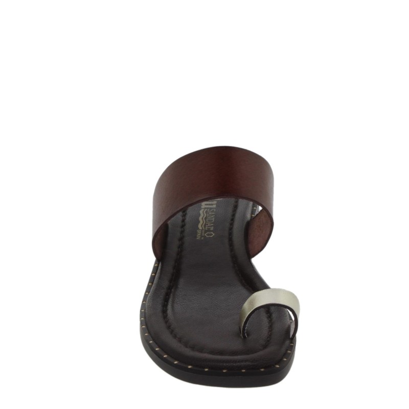 5590260228BLU - Sandalia Plana Mujer Piel Marron