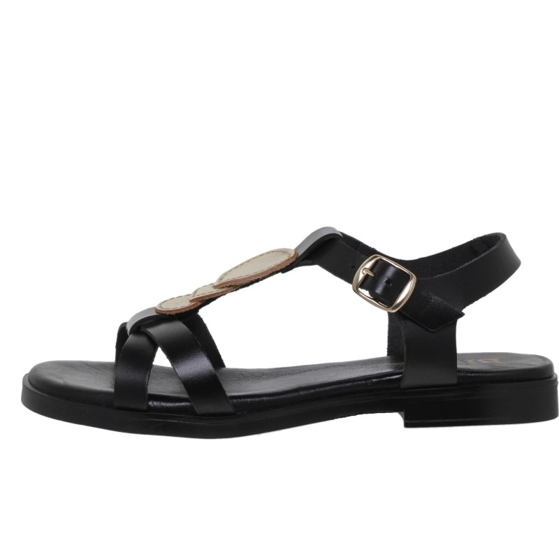 7140260222BLU - Sandalia Plana Mujer Piel Negro