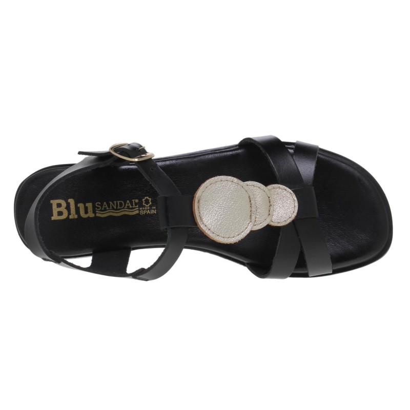 7140260222BLU - Sandalia Plana Mujer Piel Negro