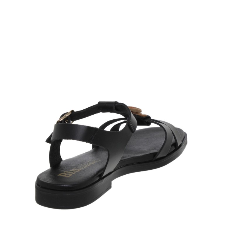 7140260222BLU - Sandalia Plana Mujer Piel Negro