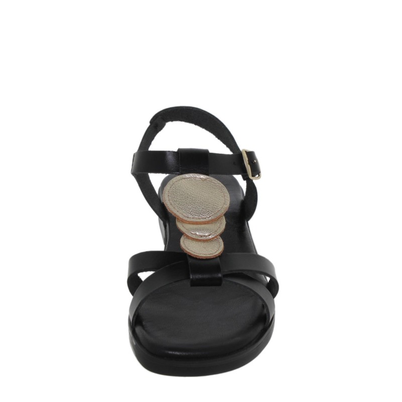 7140260222BLU - Sandalia Plana Mujer Piel Negro