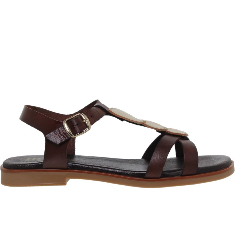 7140260222BLU - Sandalia Plana Mujer Piel Marrón