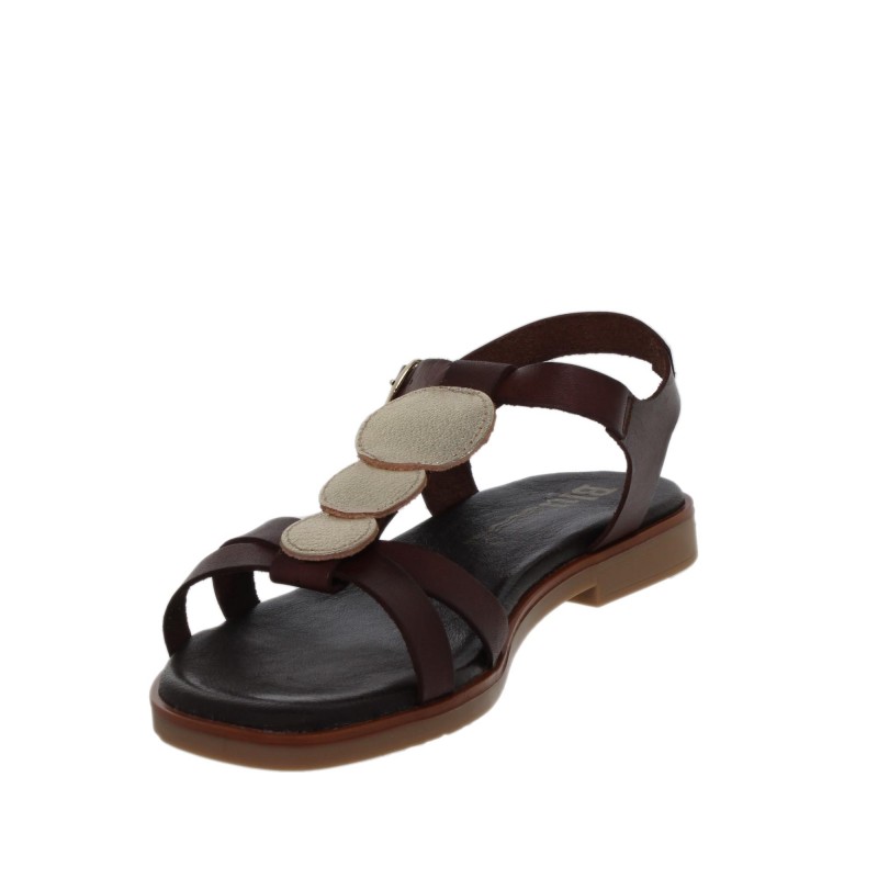 7140260222BLU - Sandalia Plana Mujer Piel Marrón