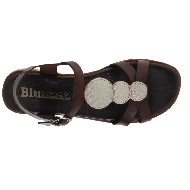 7140260222BLU - Sandalia Plana Mujer Piel Marrón