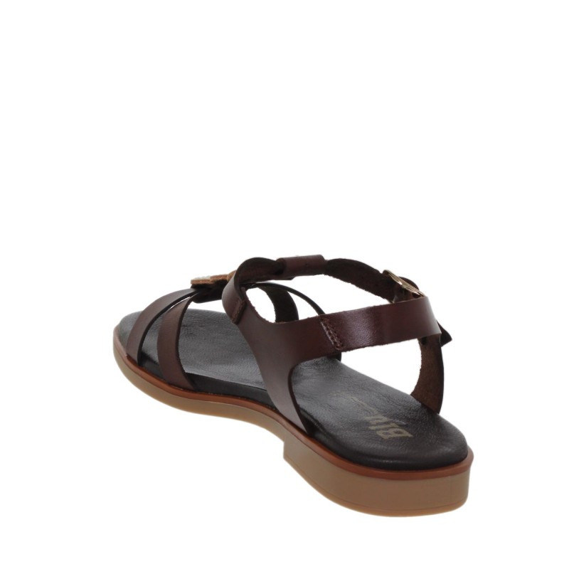 7140260222BLU - Sandalia Plana Mujer Piel Marrón