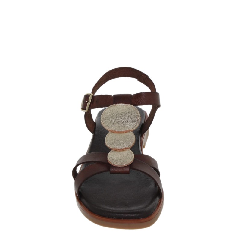 7140260222BLU - Sandalia Plana Mujer Piel Marrón