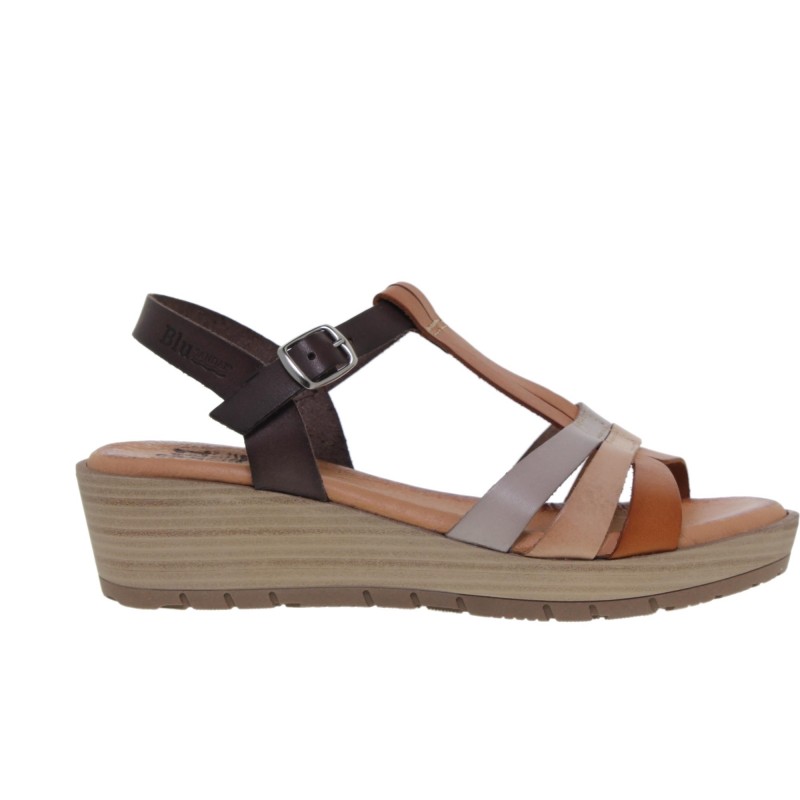 19803114BLU - Sandalia Cuña Mujer Multicuero