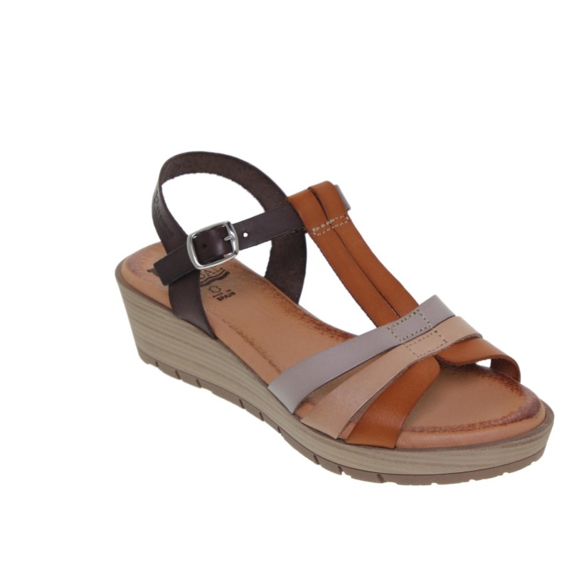 19803114BLU - Sandalia Cuña Mujer Multicuero