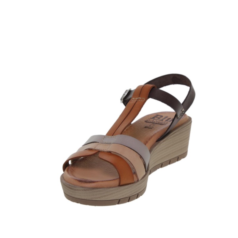 19803114BLU - Sandalia Cuña Mujer Multicuero