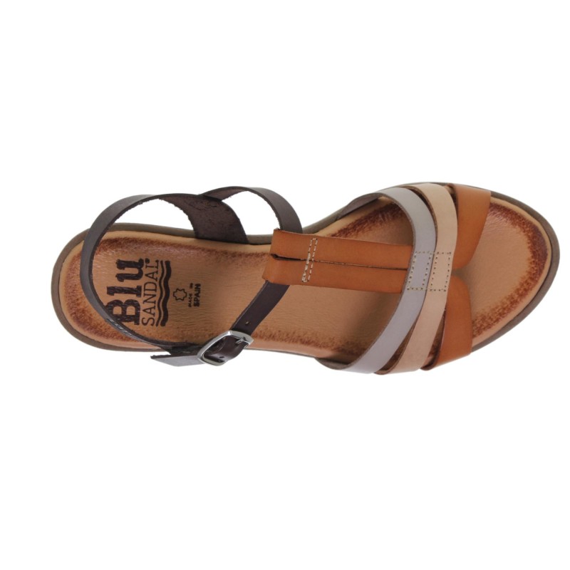 19803114BLU - Sandalia Cuña Mujer Multicuero