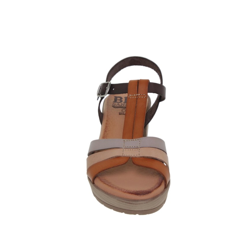 19803114BLU - Sandalia Cuña Mujer Multicuero