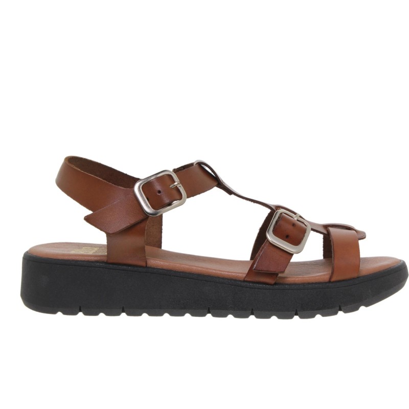 233078104BLU - Sandalia Cuña Mujer Piel Marrón