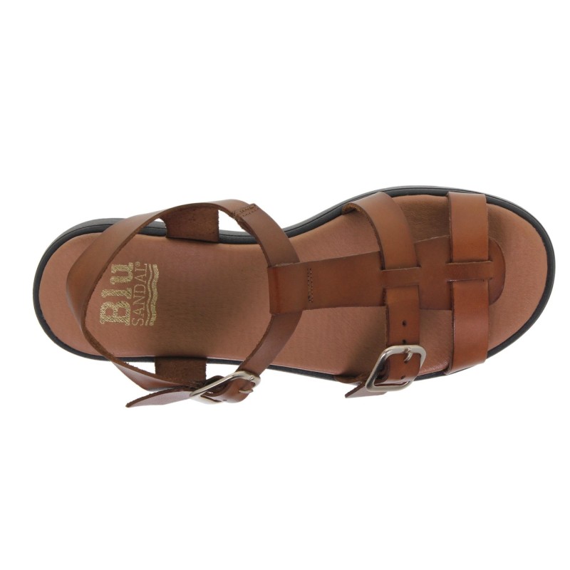 233078104BLU - Sandalia Cuña Mujer Piel Marrón