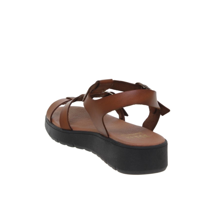 233078104BLU - Sandalia Cuña Mujer Piel Marrón