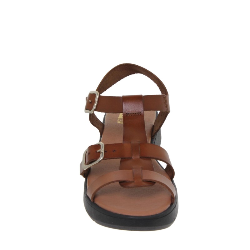 233078104BLU - Sandalia Cuña Mujer Piel Marrón