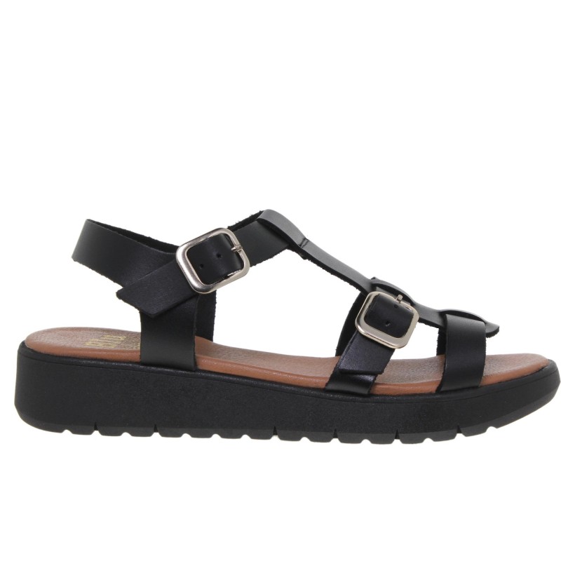 233078104BLU - Sandalia Cuña Mujer Piel Negro