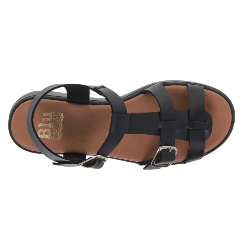 233078104BLU - Sandalia Cuña Mujer Piel Negro