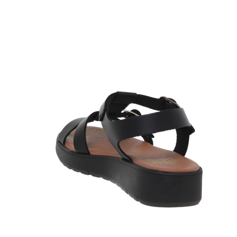 233078104BLU - Sandalia Cuña Mujer Piel Negro