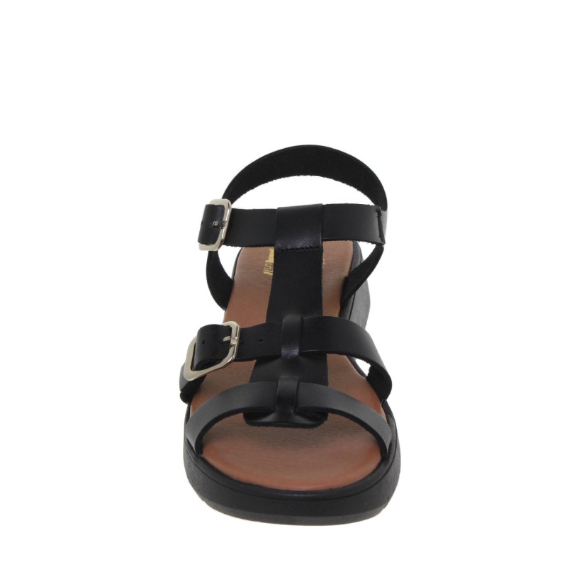 233078104BLU - Sandalia Cuña Mujer Piel Negro