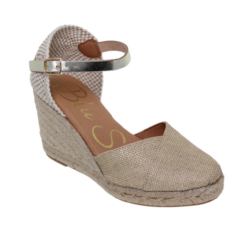 87602071BLU - Sandalia Cuña Esparto Mujer Platino