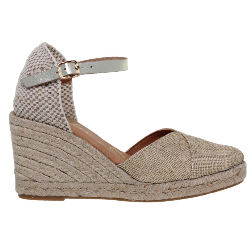 87602071BLU - Sandalia Cuña Esparto Mujer Platino