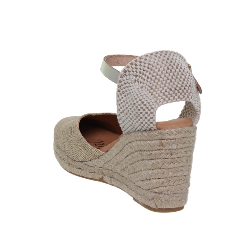 87602071BLU - Sandalia Cuña Esparto Mujer Platino