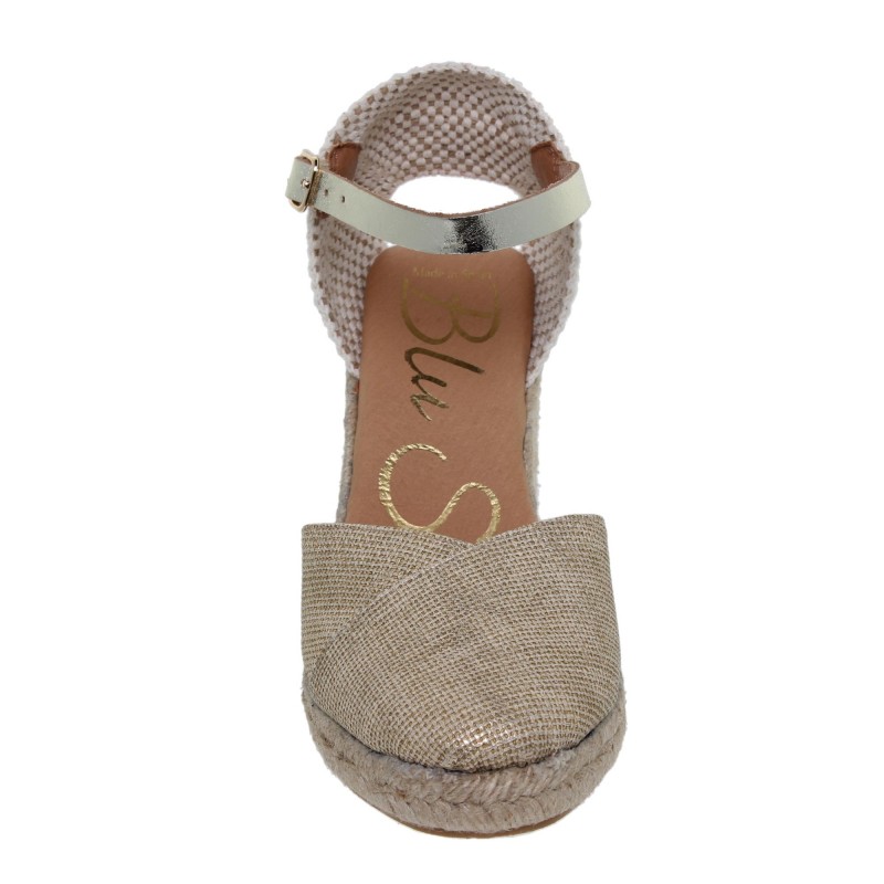 87602071BLU - Sandalia Cuña Esparto Mujer Platino