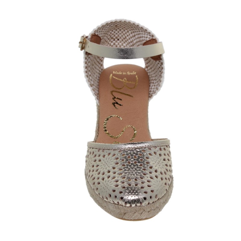 12602067BLU - Sandalia Cuña Esparto Mujer Piel Platino