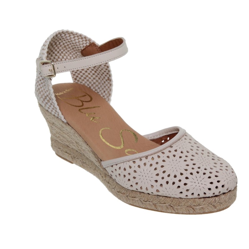 12602067BLU - Sandalia Cuña Esparto Mujer Piel Hielo