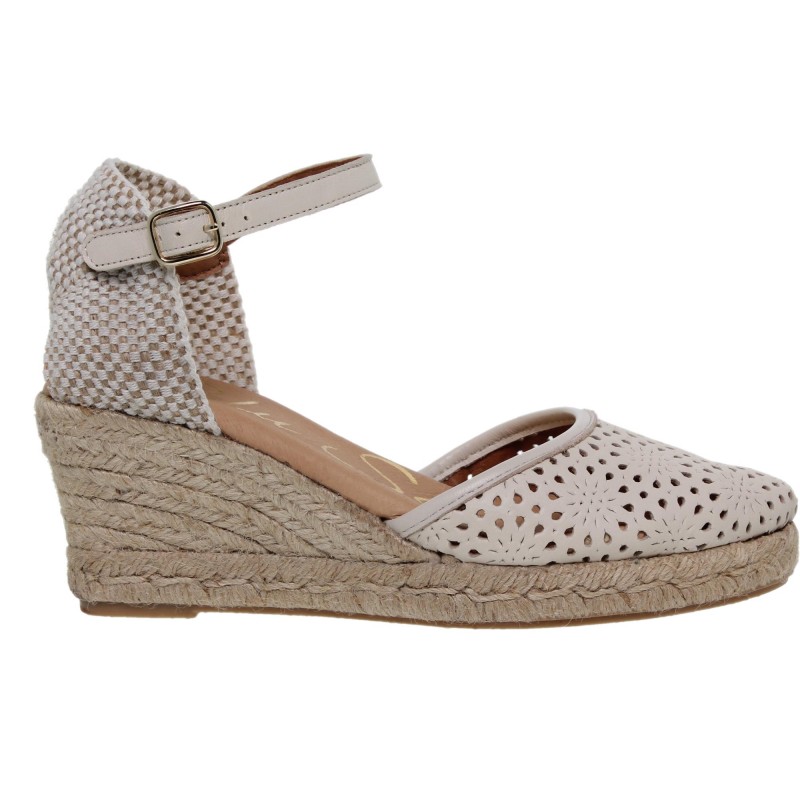 12602067BLU - Sandalia Cuña Esparto Mujer Piel Hielo
