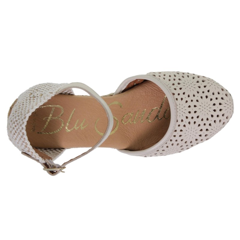 12602067BLU - Sandalia Cuña Esparto Mujer Piel Hielo