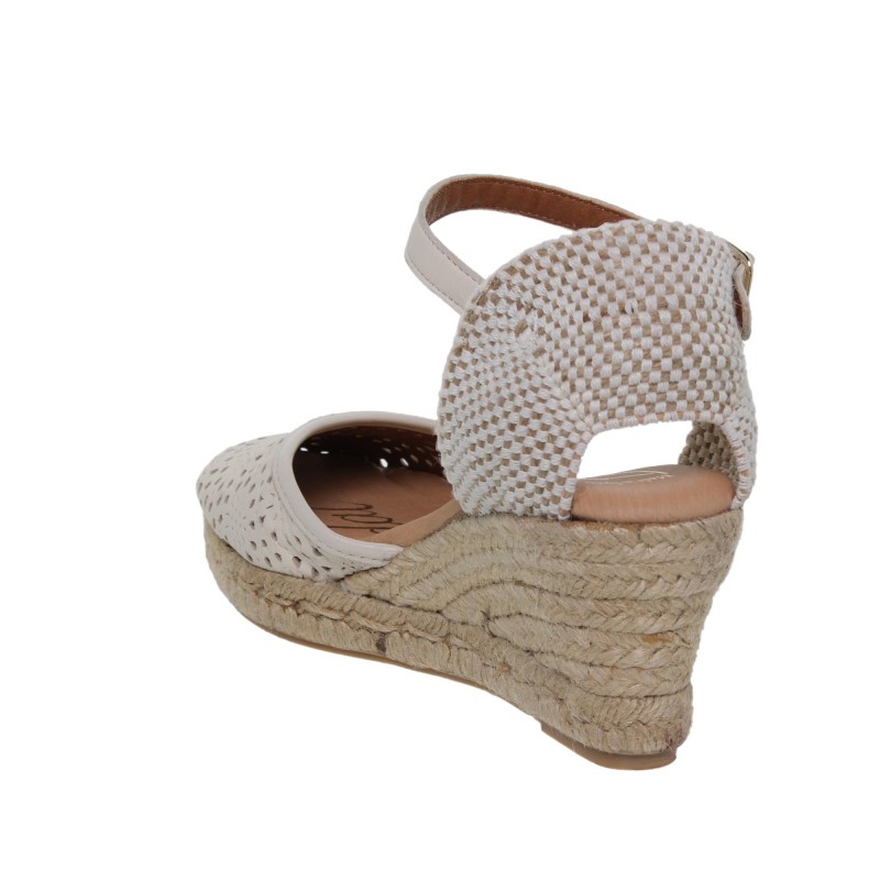 12602067BLU - Sandalia Cuña Esparto Mujer Piel Hielo