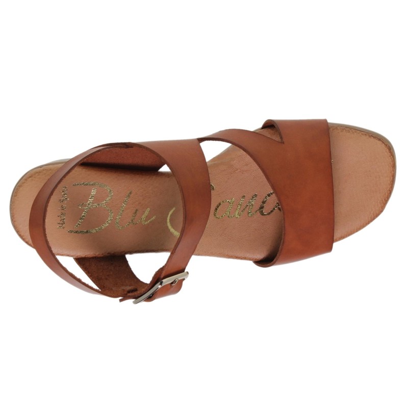 60702066BLU - Sandalia Tacón Mujer Piel Cuero