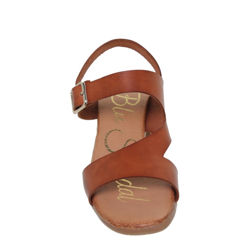 60702066BLU - Sandalia Tacón Mujer Piel Cuero