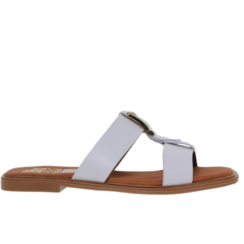 63102610BLU - Sandalia Plana Mujer Piel Blanco