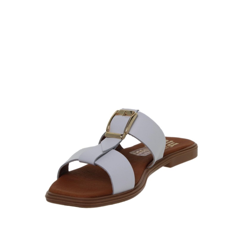 63102610BLU - Sandalia Plana Mujer Piel Blanco