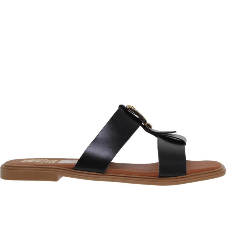 63102610BLU - Sandalia Plana Mujer Piel Negro