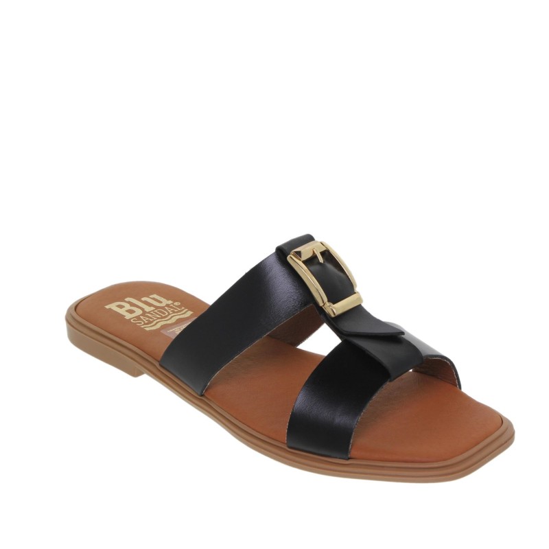 63102610BLU - Sandalia Plana Mujer Piel Negro
