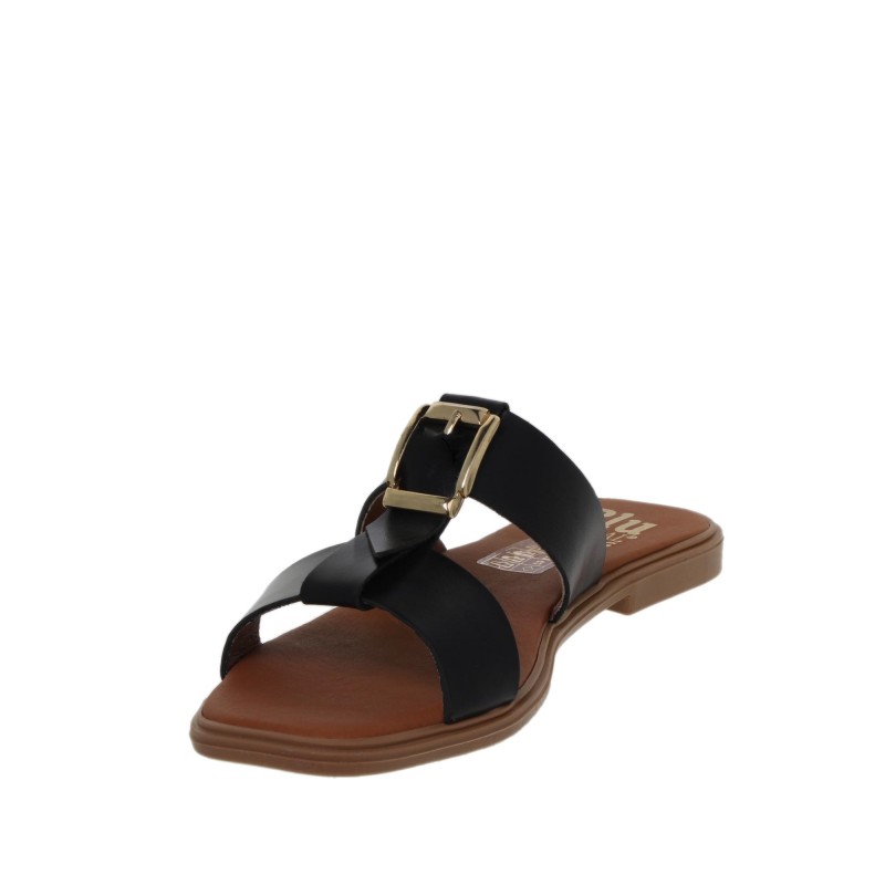 63102610BLU - Sandalia Plana Mujer Piel Negro