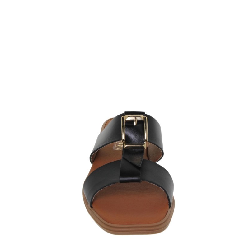 63102610BLU - Sandalia Plana Mujer Piel Negro