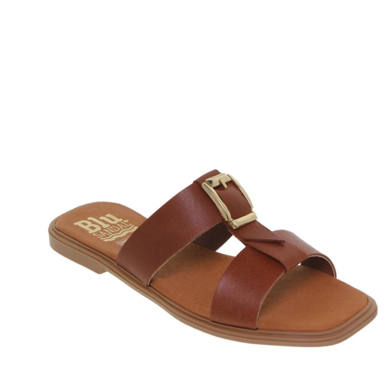 63102610BLU - Sandalia Plana Mujer Piel Cuero