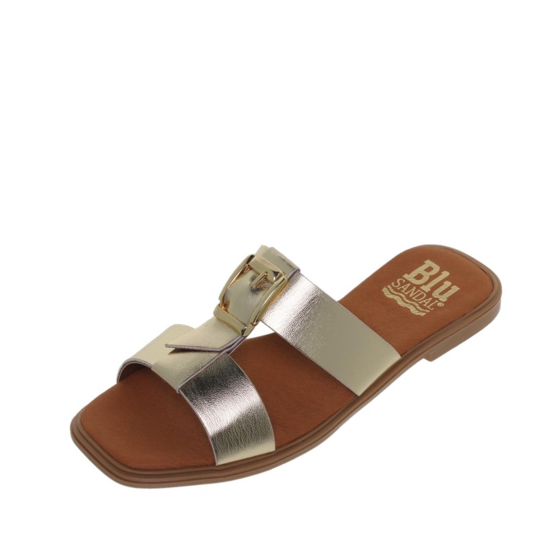 63102610BLU - Sandalia Plana Mujer Piel Oro