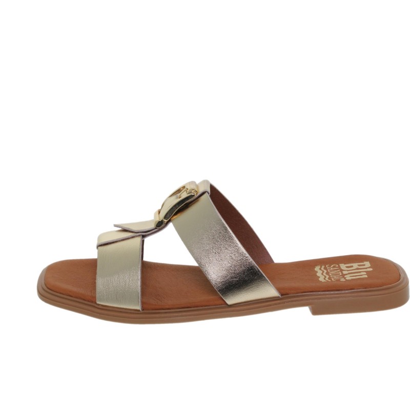 63102610BLU - Sandalia Plana Mujer Piel Oro