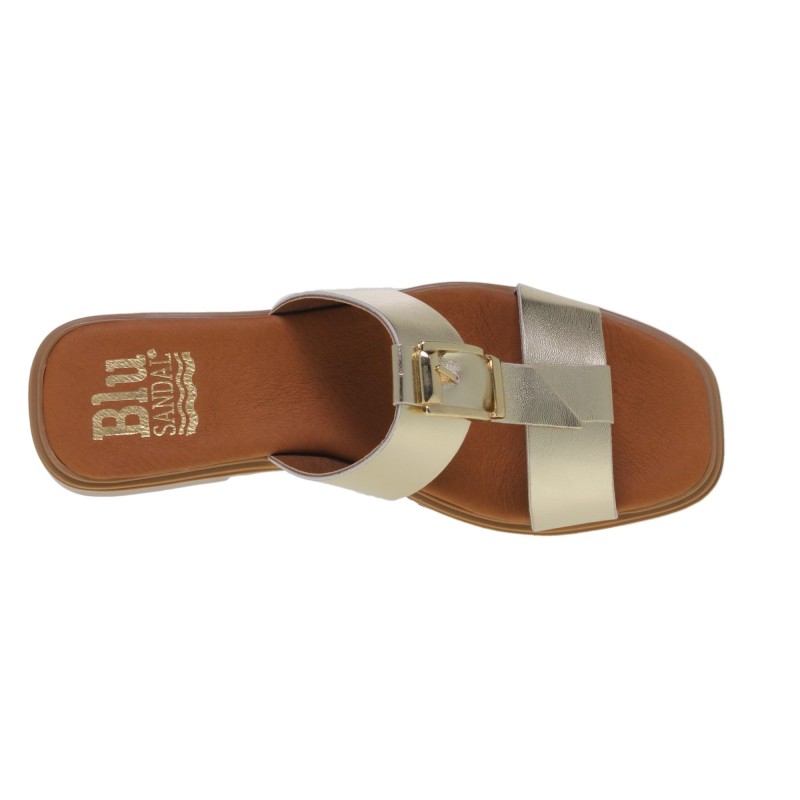 63102610BLU - Sandalia Plana Mujer Piel Oro