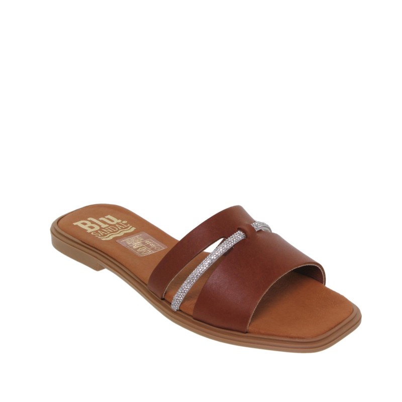 22302643BLU - Sandalia Plana Mujer Piel Cuero