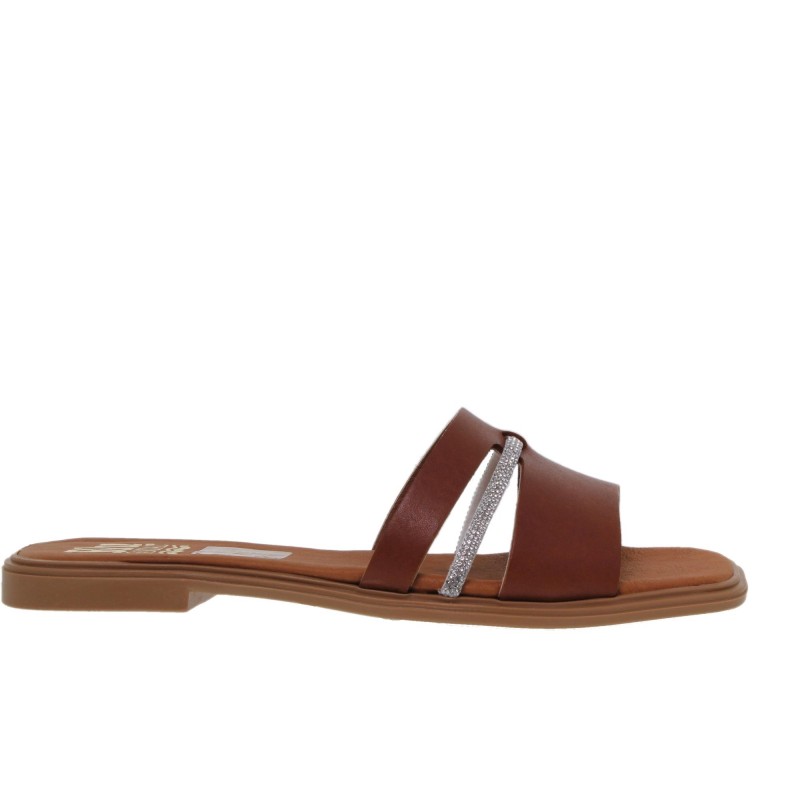 22302643BLU - Sandalia Plana Mujer Piel Cuero