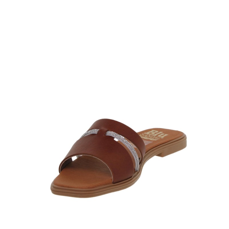 22302643BLU - Sandalia Plana Mujer Piel Cuero