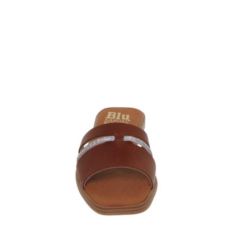 22302643BLU - Sandalia Plana Mujer Piel Cuero